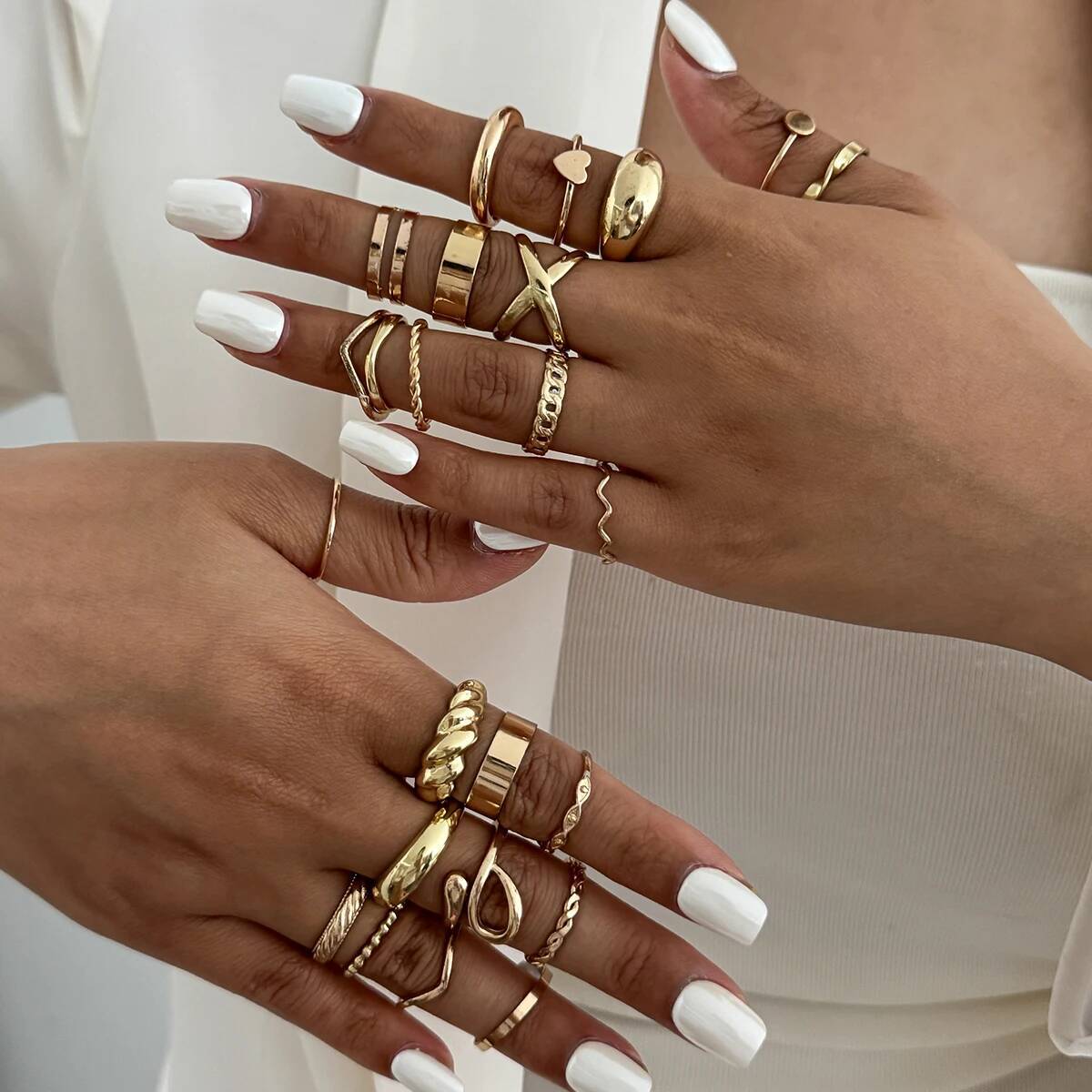 Vintage Punk Knuckle Rings Set - SHIXIN 24Pcs/Set Trendy Irregular Geometry Open