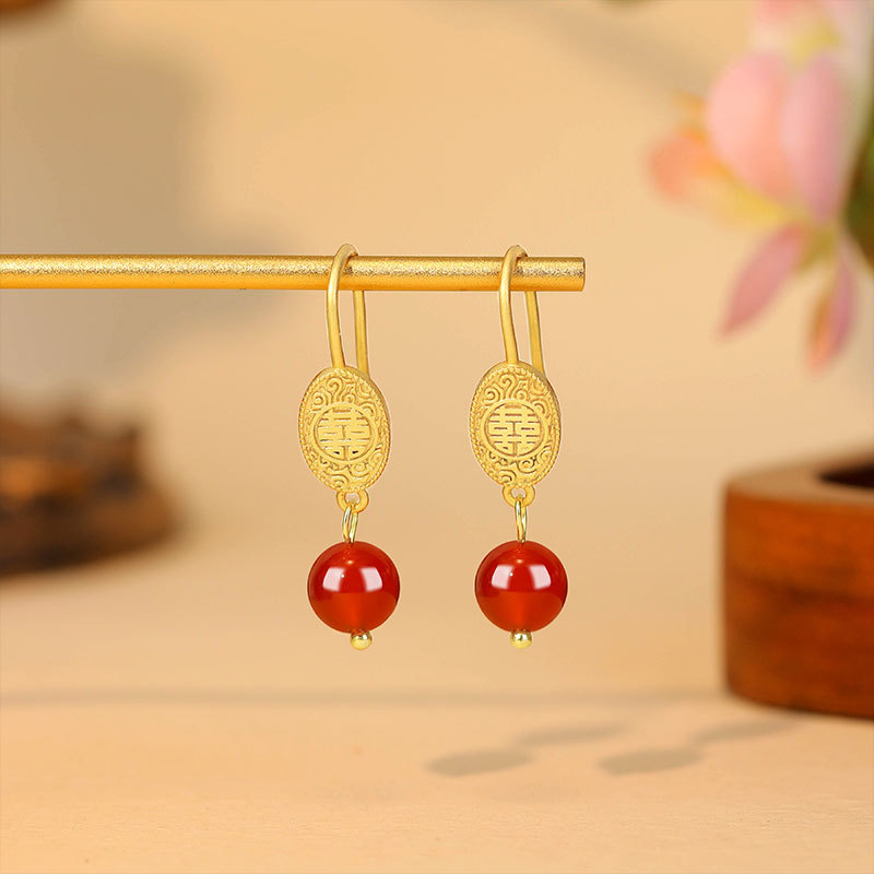 Natural Red Jade Bead Earrings - Earrings 评论和价格