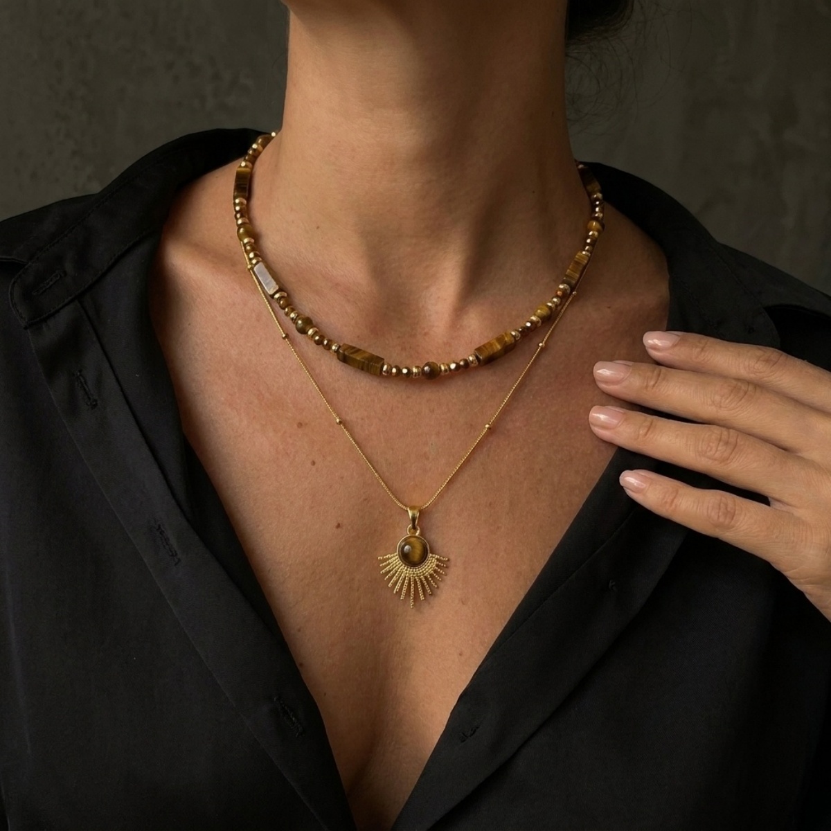 Aesthetic Autumn Brown Natural - Layered Pendant Necklace Aesthetic 评论和价格