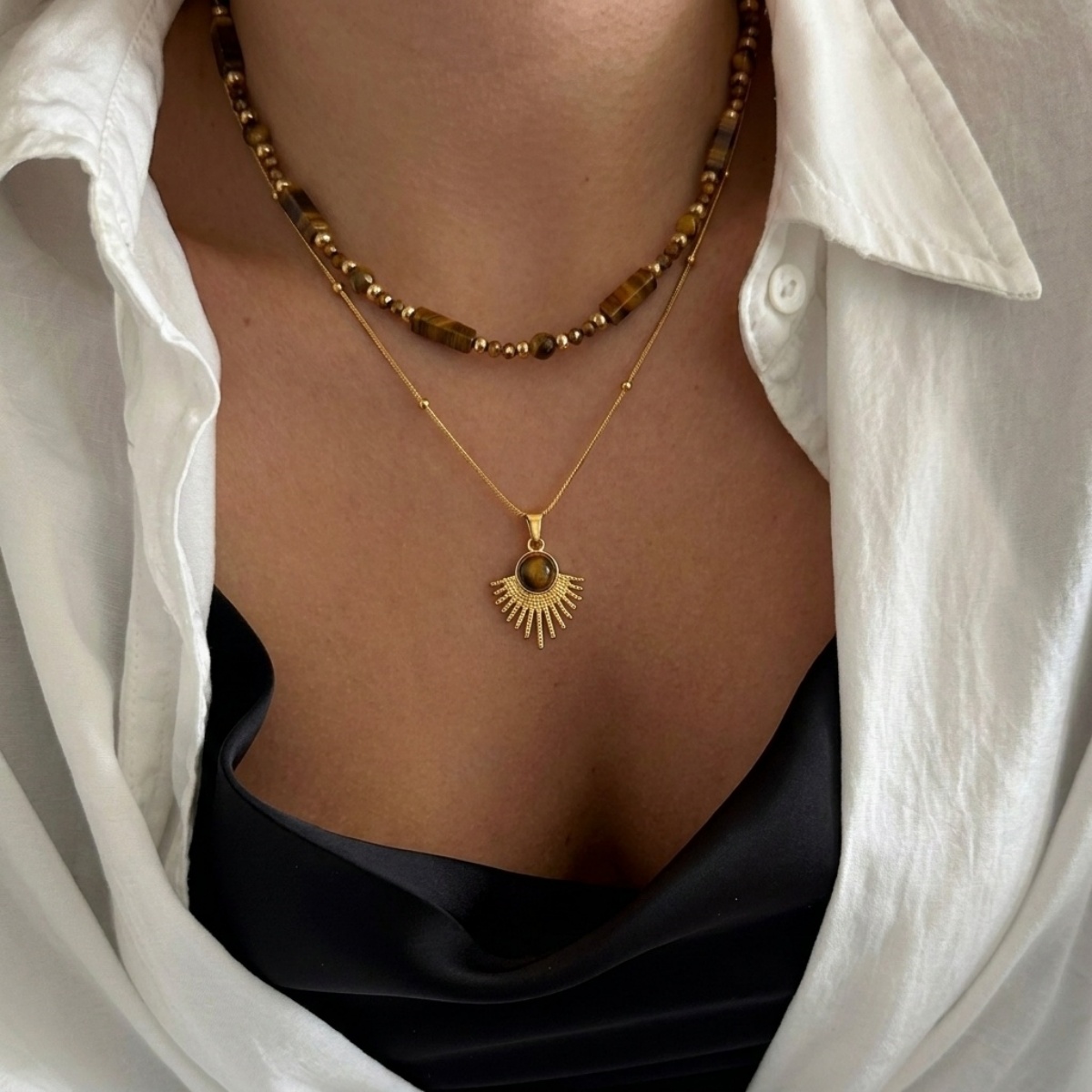 Aesthetic Autumn Brown Natural - Layered Pendant Necklace Aesthetic 评论和价格