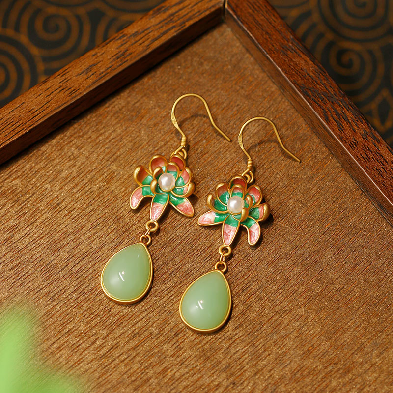 Green Natural Jade Water Drop  - Earrings 评论和价格