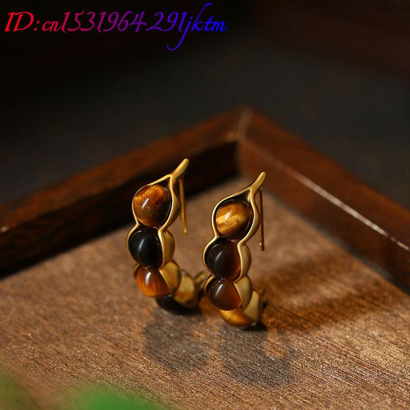 Tiger Eye Pod Earrings Gemston - Earrings 评论和价格