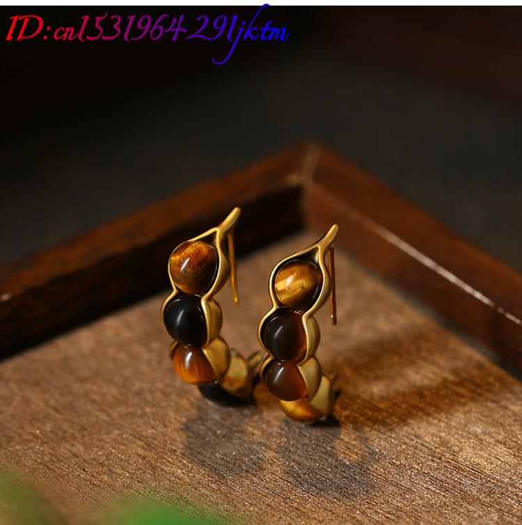 Tiger Eye Pod Earrings Gemston - Earrings 评论和价格