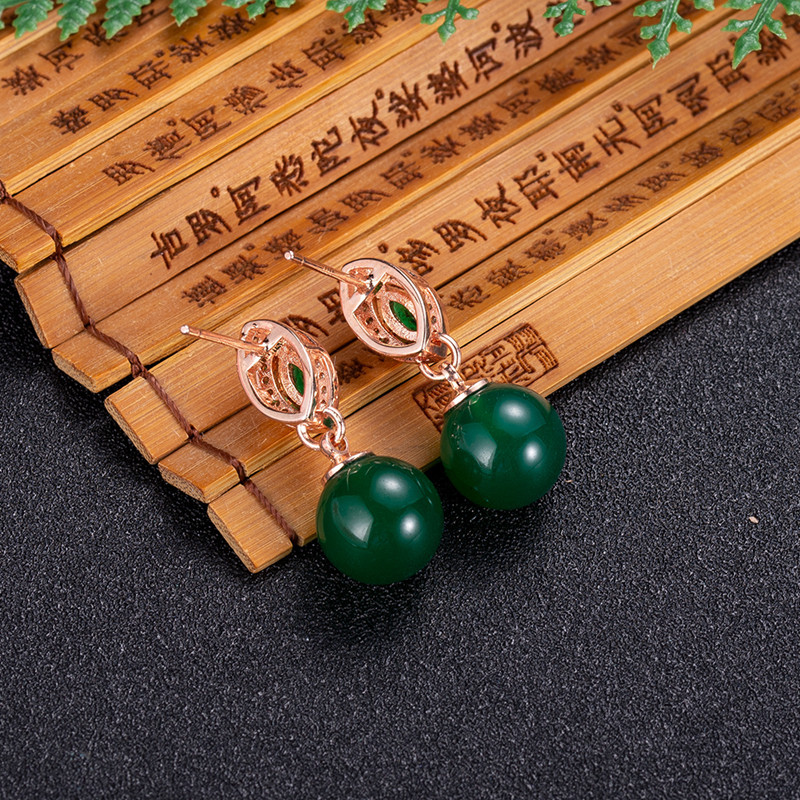 Natural Jade Bead Earrings Fas - Earrings 评论和价格